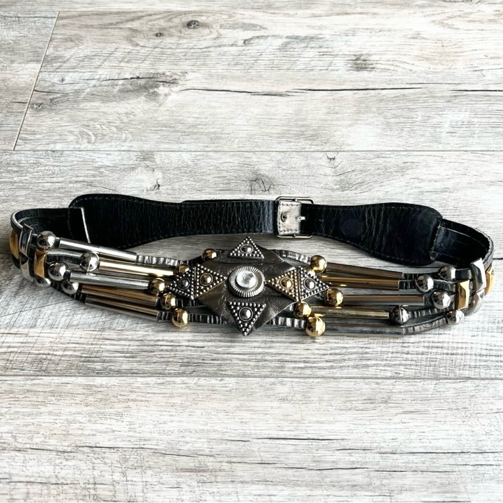 VTG Leatherock Leather & Metal 90s Western Rock Rare Belt!!